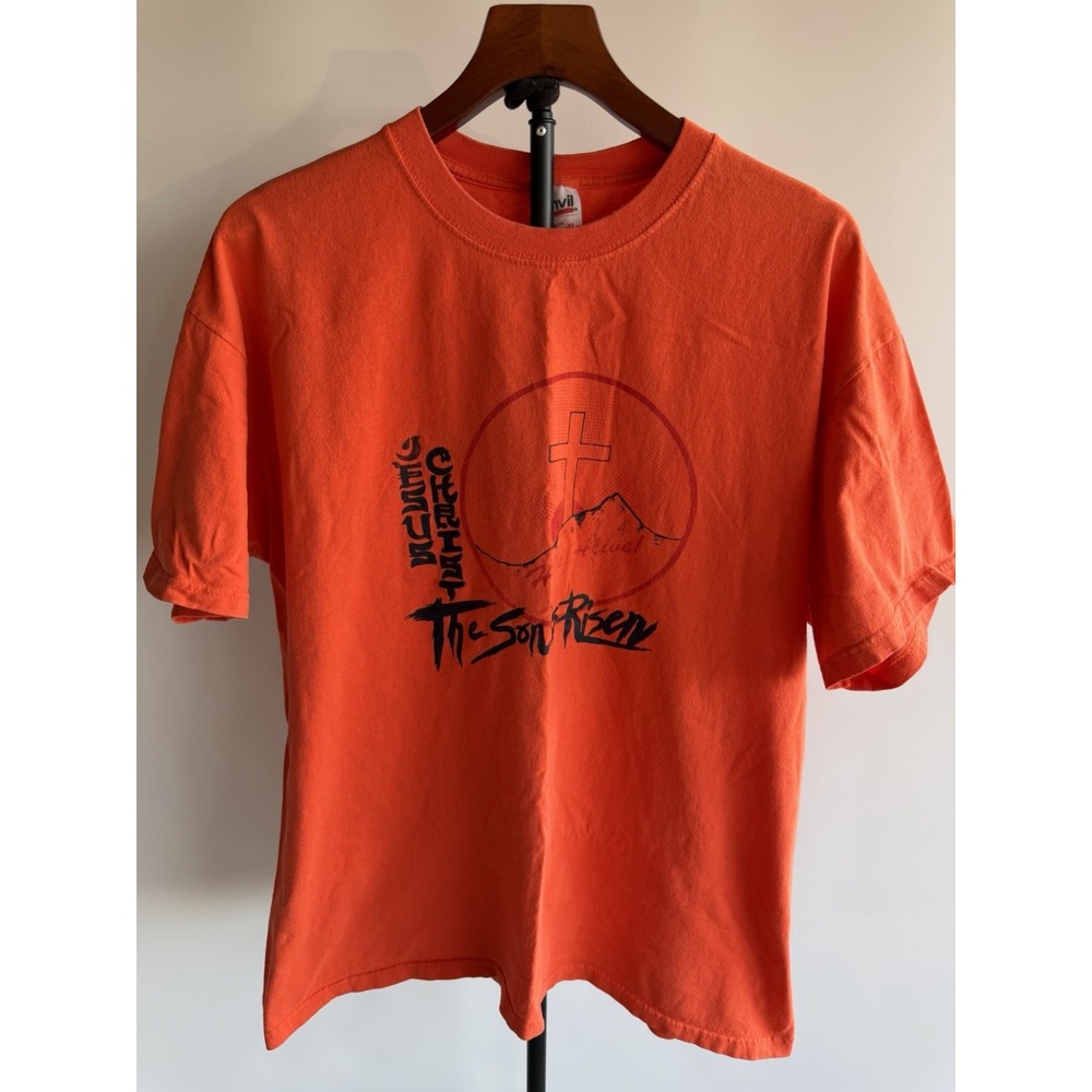 Vintage Jesus Shirt The Son Is Risen Scripture Orange Adult Xl